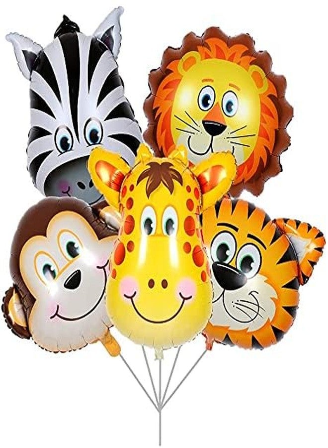 HK balloons Pack of 56 Pcs Jungle theme Birthday Party Decorations items For boys Forest Theme Happy Birthday Foil balloons Animal Face Foil, Chrome Balloons - Image 4